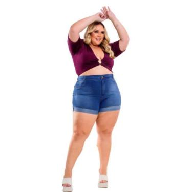 Imagem de Short Jeans Perna Dobrada Plus Size Tamanho Grande com Lycra - Karha J