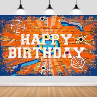 Imagem de 2,1 x 1,5 m decoração de festa com faixa de fundo de batalha de dardos feliz aniversário, tema de arma de guerra de dardos tema alvo festa decoração de fundo para crianças meninos aniversário