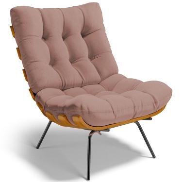 Imagem de Poltrona Decorativa Sala de Estar Costela L02 Linho Rosê - Lyam Decor