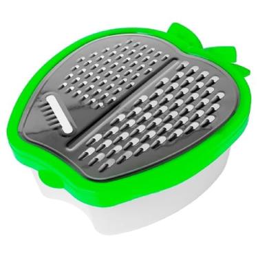 Imagem de Ralador de Alimentos 3 em 1 com Recipiente, Lâmina em Aço Inoxidável, Recipiente Plástico para Armazenamento, Formato Maçã