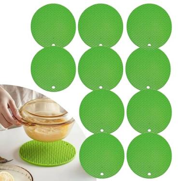 Imagem de Descanso de Panela Silicone Suporte Apoio Protetor Mesa Redondo Silicone Flexível 17cm (Verde, 10 Peças)