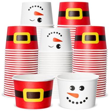 Imagem de Jingmore 100 peças de 227 g Copos de petisco de Natal vermelho Papai Noel boneco de neve tigelas descartáveis sorvete sobremesa tigelas de papel para comida gelada quente inverno Natal feriado festa