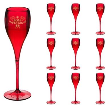 Imagem de Taça Espumante 120ml Boas Festas Brut Acrílico Premium 10pçs Final de Ano (VERMELHO)