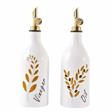 Imagem de Satu Brown Dispensador de óleo e vinagre com bico conjunto de 2 frascos dispensadores de azeite de oliva de 400 ml para cozinha recipientes de óleo à prova de vazamento com despejador de aço