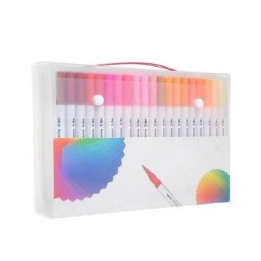 Imagem de KIT 24/36/48/60/80/100/120 Canetas de Cabeça Dupla 2 em 1 – Ponta Fina e Pincel, Marcadores de Arte Coloridos para Desenho, Ilustração e Criatividade(80 Núcleos)