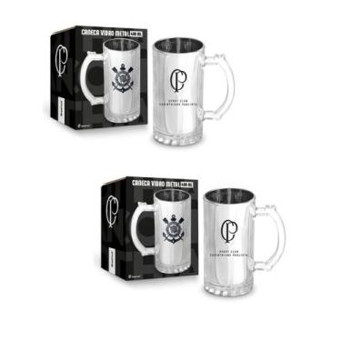 Imagem de Kit 2 Caneca Vidro Reforçado Metalic 480 Corinthians Oficial - Brasfoo