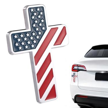Imagem de Emblema Carro Cruz Cristã, Bandeira Patriótica USA 3D Liga Zinco Distintivo Carro Adesivos Metálicos Auto-Adesivos Cruz Jesus Cristo Decalque para Porta-Malas Carroceria (Esmalte Prateado)