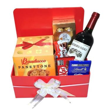 Imagem de Cesta Natal Premium Com Panetone, Lindt, Ferrero, Vinho - Cesta de Pre
