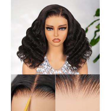 Imagem de Megalook hair Peruca Bob 6X5, Cabelo Humano, Atualizada, Use E Use, Sem Cola, Solta, Cacheada, Pré-Cortada, Fechamento De Renda, Pré-Arrancada, Descolorida, Com Nós Minúsculos, Peruca Bob De 14 Pol