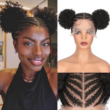 Imagem de Lady Miranda Peruca Trançada De Renda Completa Com Perucas Afro Puff Para Mulheres Negras, Peruca Curta Trançada Com Cabelo De Bebê, Tranças De Trança Frontal, Perucas Sintéticas Totalmente Trançada