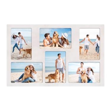 Imagem de YESKAY 6 porta-retratos colagem de 10 x 15 cm para decoração de parede, 6 molduras de colagem de 10 x 15 cm brancas rústicas com vidro verdadeiro, pacote com 1 unidade (OD: 28 x 43 cm)