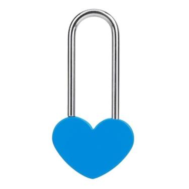 Imagem de Cadeado em forma de coração sem chave, acabamento suave para atrações turísticas, 50 mm (azul)