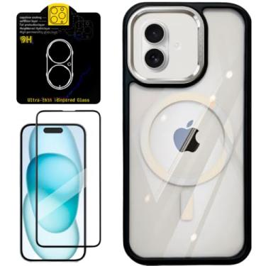 Imagem de Kit iPhone 16 Plus 3x1 Proteção Total: Capa Magnética Anti-Impacto com Borda Câmera de Alumínio + Película Vidro Temperado 9H para Tela e Câmera (Branca)