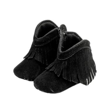 Imagem de Mocassins infantis infantis com franja e zíper lateral com zíper na parte inferior macia, Preto, 12-18 Months Toddler