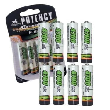 Imagem de Potency Pilhas AA Recarregáveis 4700mAh, Kit com 8 Unidades, Alta Performance, 1000 Ciclos de Recarga, Compatível com Controles, Mouses, Câmeras e Lanternas, Ni-MH 1.2V