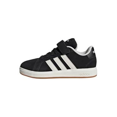 Imagem de adidas Tênis esportivo unissex infantil Grand Court 00s de renda elástica, Preto/branco fora/chiclete, 1 Little Kid