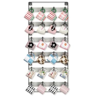 Imagem de EsLuker.ly Suporte para canecas, suporte de parede, de madeira, 3 unidades, organizador de copos de café, prateleira de exibição com 24 ganchos de plástico removíveis, ideal para colecionadores de