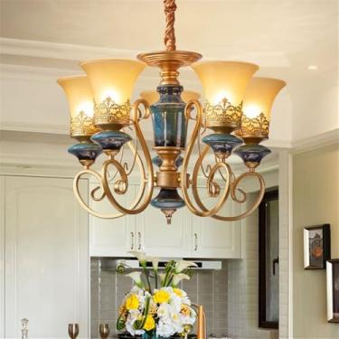 Imagem de Lustre de luxo europeu para sala de estar, estilo retrô americano, em cerâmica, para restaurante, quarto, escritório, hotel, villa, café, com luminária pendente de LED (K 5 lâmpadas)
