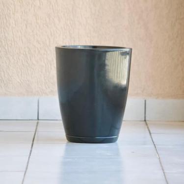 Imagem de Vaso de Planta Flores Decorativo Grande Cone Bojo 38x31 Liso Marmorizado Polido com Prato em Polietileno (Preto)