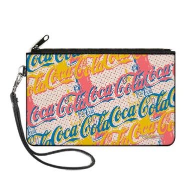 Imagem de Buckle-Down Carteira Coca-Cola, bolsa com zíper, logotipo da Coca Cola Script Empilhado Pop Art Branco Multi Pastel, tela, Multicor, LARGE, Casual