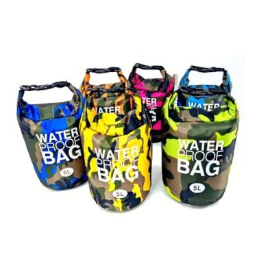 Imagem de Bolsa seca à prova d'água 5L, lona 500D resistente de PVC à prova d'água, bolsa seca para caiaque, canoagem, pesca, rafting, natação, acampamento, snowboard, mochila de armazenamento a seco com capa