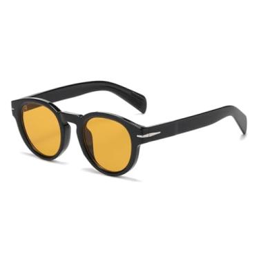 Imagem de HCPIHF Óculos de sol vintage oval feminino, fashion, transparente, lentes oceânicas, uv400, masculino, rebites, redondo, uv400 (preto-laranja)