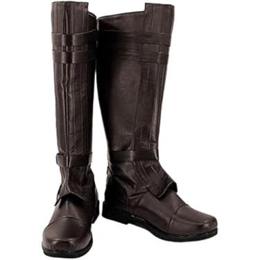 Imagem de Roeutoo Anakin Skywalker Botas masculinas adultas cavaleiro da força Anakin cosplay botas pretas sapatos acessórios de Halloween, Marrom, 45
