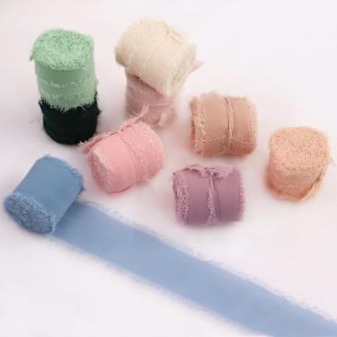 Imagem de YERELO 5Yardx Conjunto de 9 rolos de fita de seda de chiffon fitas de cores mistas de 3,8 cm x 140 metros de tecido de franja para artesanato de árvore de Natal, guirlanda de casamento, embrulho de