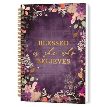 Imagem de TWRVI Caderno espiral cristão floral roxo, Blessed is She Who Believed, caderno pautado na faculdade, material escolar, cadernos religiosos, 14 x 21 cm, 164 páginas