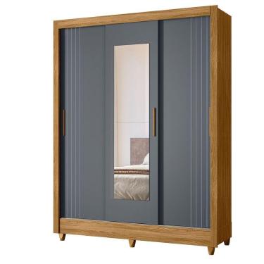Imagem de Guarda Roupa Bolivia 3 Portas De Correr Freijo Com Cinza Fosco Com Espelho - Moval