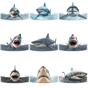 Imagem de Wayyogh 27pcs Shark Birthday Party Hats for Kids Ocean Animal Shark Cone Hat Headband Creative Paper Headcrown for Boys Girls Baby Shower Sharks Themed Birthday Party Favor Decorations Supplies