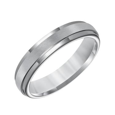 Imagem de Brilliant Expressions Aliança de casamento masculina de carboneto de tungstênio – Anel central de cetim cinza de 5 mm com bordas polidas, ajuste confortável, resistente a arranhões e hipoalergênico