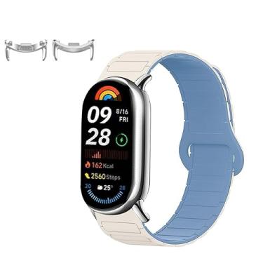 Imagem de KONXISA Pulseira de relógio para Xiaomi Smart Band 10/9/8, pulseira de substituição de silicone macio de liberação rápida, pulseira magnética para smartwatch, pulseira ajustável, branco e azul