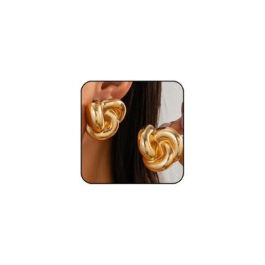 Imagem de Brincos femininos grossos e irregulares geométricos de ouro torcido, espiral, acessórios de joias, Large, Metal, Sem pedra preciosa