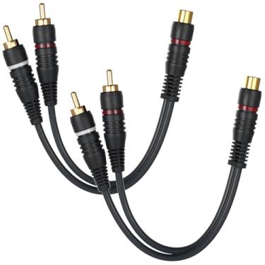 Imagem de 2 peças RCA divisor 1 fêmea para 2 macho cabo de subwoofer RCA Y divisor adaptador extensão 2 divisor de áudio macho para 1 fêmea, 0,2 m para alto-falante subwoofer, azul escuro