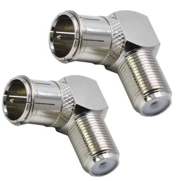 Imagem de Adaptador F macho para fêmea de ângulo reto, pacote com 2, conector coaxial de pressão de 90 graus para cabo RG6, placa de parede de perfil baixo e espaço apertado atrás da TV montada na parede, CCTV