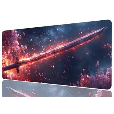 Imagem de Cherry Blossoms Tapete de mesa de jogos Tapete de teclado grande mouse pad brilhante luz vermelha fantasia anime tapetes de mesa teclado de computador tapete de mouse tapete para laptop escritório
