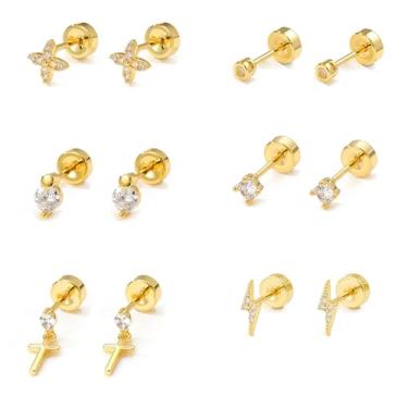 Imagem de XYJZXY Brincos femininos de aço cirúrgico com costas planas e cruz