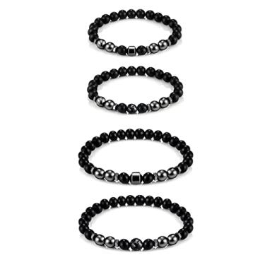 Imagem de Emibele Pulseira de desintoxicação de linfa fina, tornozeleira feminina, contas de hematita, obsidiana, antiinchaço, para alívio da ansiedade do estresse, pulseira de metal energético, 9 45 inch