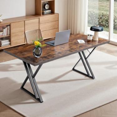 Imagem de Younhomedge Mesa de escritório de 188 cm, mesa executiva, estilo industrial moderno, pernas de mesa em forma de Z, parte superior de madeira preta country, para escritório em casa, estudo, conferência