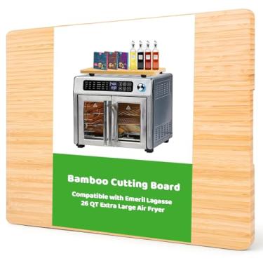 Imagem de Tábua de corte compatível com fritadeira a ar extra grande Emeril Lagasse 26 QT, tábua de corte de bambu resistente ao calor com 4 pés de silicone para acessórios de fritadeira a ar, cria espaço de