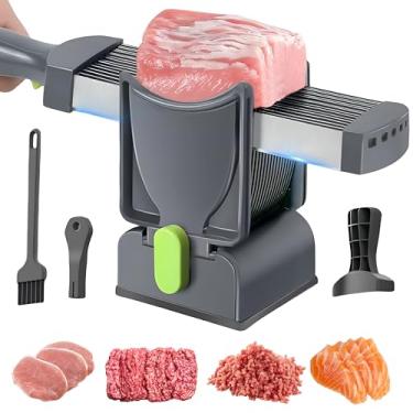 Imagem de ZERRYL Cortador de carne fresca, manual do cortador de carne com 17 lâminas de aço inoxidável, espessura ajustável de 2 mm ou 4 mm, conjunto de facas de cutelo para fatiar, cortar em cubos, ideal para