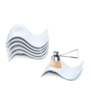 Imagem de Copos e cortadores de ovos, elegante conjunto de copos para ovos feito de porcelana e cerâmica, empilhável e economiza espaço, design de alta qualidade para uma experiência elegante de café da manhã