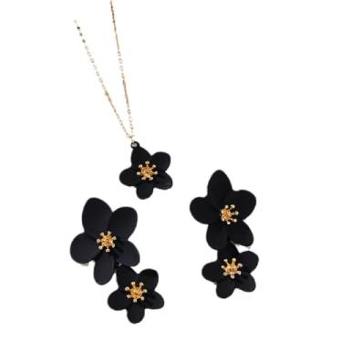 Imagem de DATOA Elegante colar floral com brincos para mulheres, conjunto de joias de flores e folhas coloridas, Metal, Sem Pedra Preciosa
