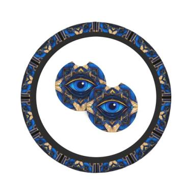 Imagem de Conjunto de 3 peças de decoração de capa de volante com 2 porta-copos, conjunto de interior de carro antiderrapante universal e confortável - serve para volantes de 14,5 a 15 polegadas para carros