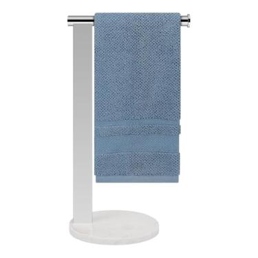 Imagem de Winmien Suporte de toalha de mão em forma de L de aço inoxidável, toalheiro de banheiro SUS304 com base espessa para penteadeira de bancada (cromado)