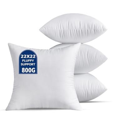 Imagem de QSWRD 22 x 22 enchimentos de almofada, pacote com 4 almofadas quadradas decorativas brancas grandes para sala de estar, sofá-cama, sofá, almofada, enchimento interno