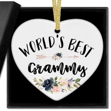 Imagem de nvucamd World's Best Grammy Decoração de Cerâmica de Natal, Ornamentos de Coração de Grammy, Presentes para Aniversário, Dia das Mães da Vovó, Presentes de inauguração de casa Haning Ornamento