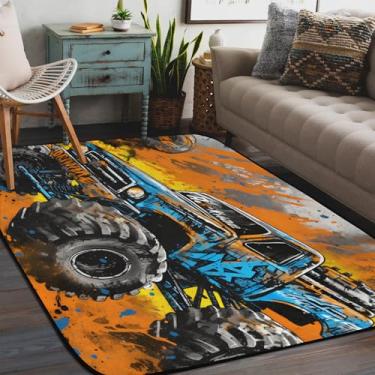 Imagem de Tapete de área para sala de estar, lavável à máquina, caminhão monstro, fogo, antiderrapante, tapete macio, para sala de estar, quarto, sala de jantar, berçário, cozinha, decoração de casa