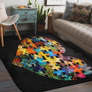 Imagem de Tapete de área para sala de estar, lavável à máquina, amor, autismo, colorido, antiderrapante, tapete macio, para sala de estar, quarto, sala de jantar, berçário, cozinha, decoração de casa